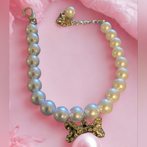Bundle 2 Small Dog Cat Pearl Collar Necklace Sparkly Bandana Pink And White - Picture 2 of 7
